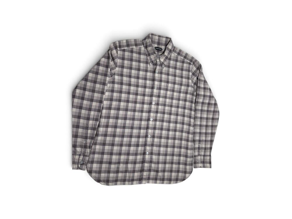 Tom Ford Mens 43 17 Plaid Cotton Button Down Shirt Pink Gray Long Sleeve